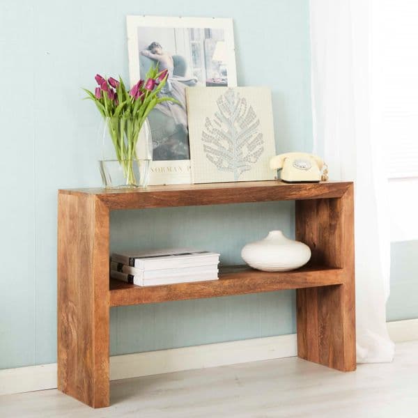 Toko Dark Console Table | Solid dark mango wood console/hall table with shelf.